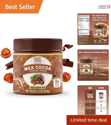 Milk Chocolate Hazelnut Spread No Sugar Keto Low-Carb Gluten Free 12 oz