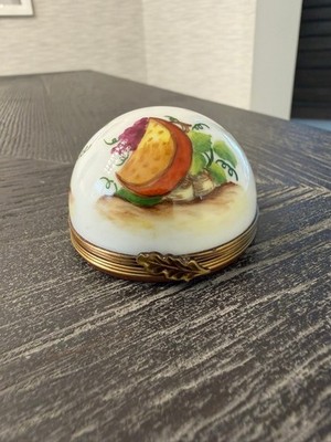 Limoges France Rochard Cheese Board Trinket Box Peint Main Dome Wine Grapes