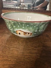 Ceramic Serving Bowl -Green Landscape Design and Cabin Motif- The Cellar Macy’s