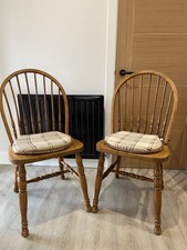 Pair Of Lovely Wooden Beech Chairs With Glossy Finish And Matching Cushions
