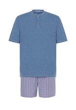 Herren Schlafanzug Kurz Baumwollmix Kariert Blau Sommer 3603 El B&uacute;ho Nocturno