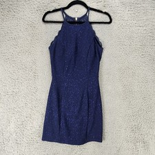 Speechless Dress Womens Small Blue Sleeveless Glitter Halter Lace Back Gown
