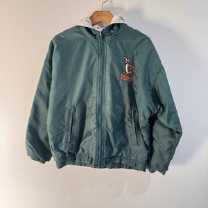 Vintage 90s Disney Jacket Coat Kids Tigger Whinnie the Pooh Green Zip Front Hood