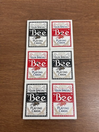 6 Decks Bee Casino Quality Playing Cards Club Special Red Black Bulk Lot 