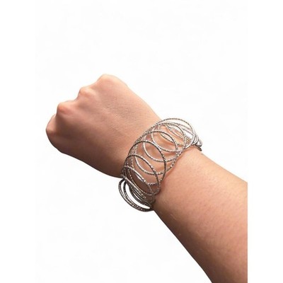 Silver Textured Coil Wrap Bracelet Multi Layer Spiral Arm Cuff Statement Jewelry