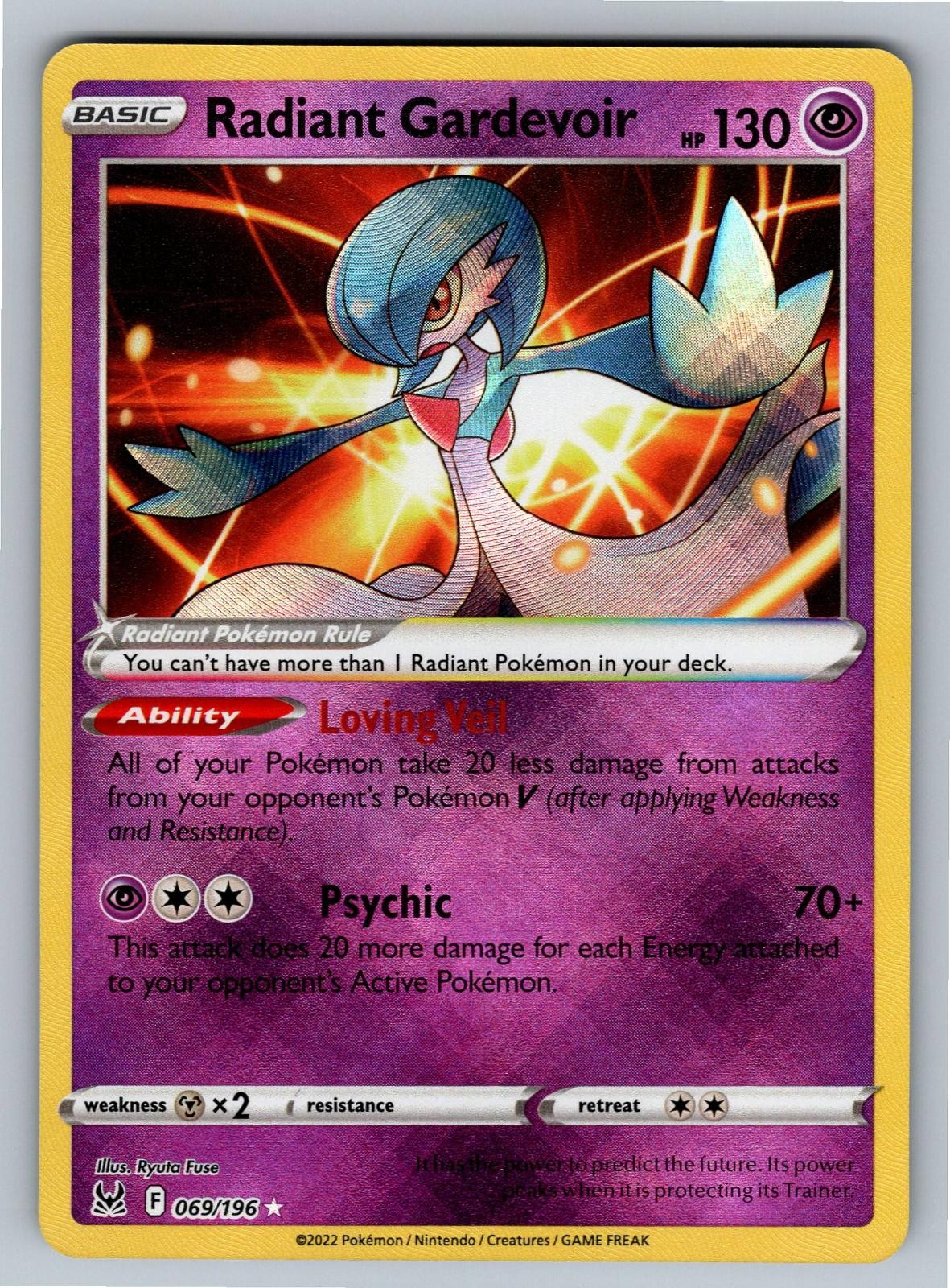 Radiant Gardevoir 069/196 Radiant Rare Lost Origin Pokemon Near Mint