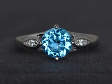 Blue Topaz Gemstone 925 Sterling Silver Women Modern Ring Duty Free
