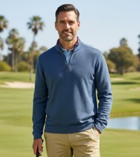 Tommy Bahama Sweater Mens L Blue Maroon 1/4 Zip Pullover Reversible Golf 130