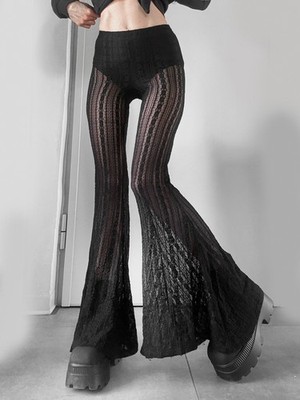 schwarze Spitzen Schlaghose XS Killstar Spitzenhose Mesh schwarz Schlag