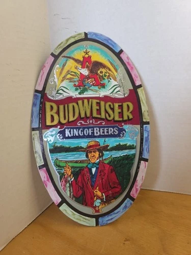 Vintage 12” Oval Plastic Budweiser King Of Beers Served By The Pitcher Sign READ