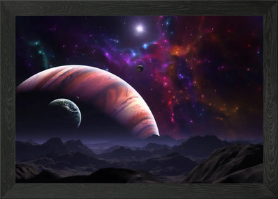 Exoplanetenlandschaft mit Jupiter-li gerahmtes Wandbild Poster Leinwanddruck Bild