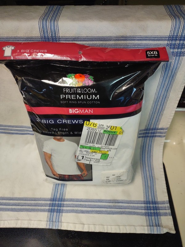 Fruit Of The Loom NEW  3 Pack White Big Man 5XB 62-64 In Crew Neck T-Shirts