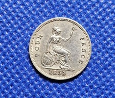 1855 Fourpence 5 Over 3 Victoria British Silver Coin Groat