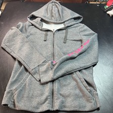 adidas Women's Gray Full Zip Hooded Hoodie Pink Logo Sleeve Size M
