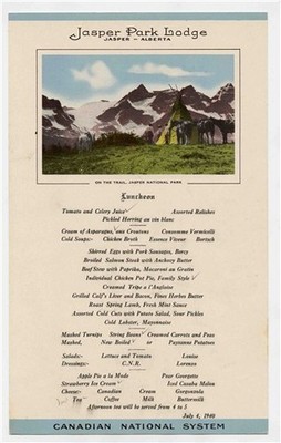 2 Jasper Park Lodge Restaurant July 4, 1940 Menus Canadian National System