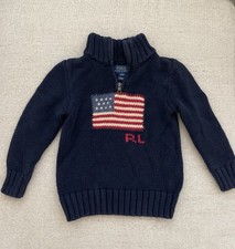 Polo Ralph Lauren Little Boys Iconic Flag Quarter-Zip Sweater Size 4/4T