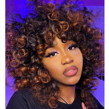 Curly Wigs for Black Women Brown Short Curly Wig with Bangs Soft Afro Kinky Curl