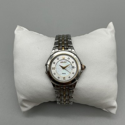 Seiko Womens Watch 27mm MOP Date Two Tone Bracelet 7N82-0DH0 New