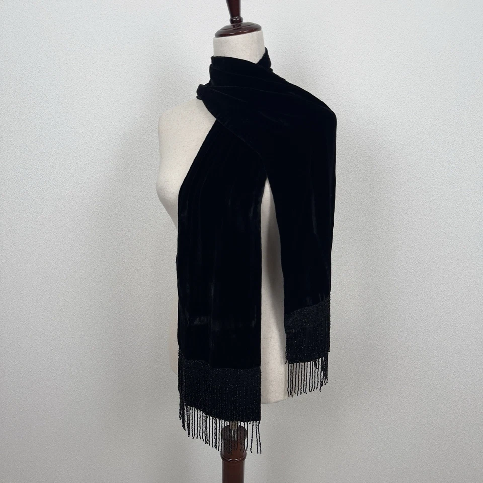 黑色天鹅绒串珠围巾女式均码巫婆黑暗浪漫吸血鬼奇思 — 第 4/4 张图片