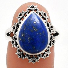 Natural Lapis Lazuli 925 Sterling Silver Ring Size 7 Blue Gemstone R-1114