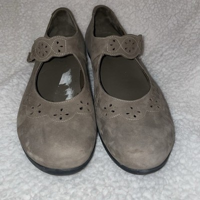 Durea Mary Jane Comfort Shoes Taupe Nubuck Hook Loop Strap UK 7.5G US 9-9.5 Wide