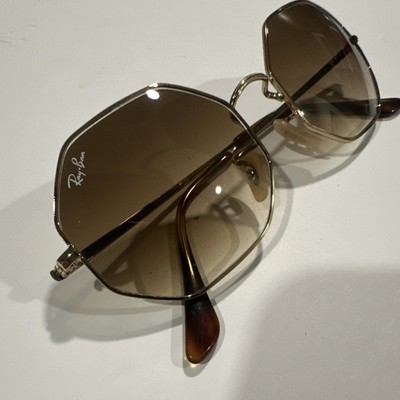 Ray-Ban Octagon Sunglasses Gold Frame Brown Lens Women display picture 2