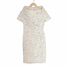 Unique Vintage Dress Portrait Collar Cream With Black Polka Dots Size Medium