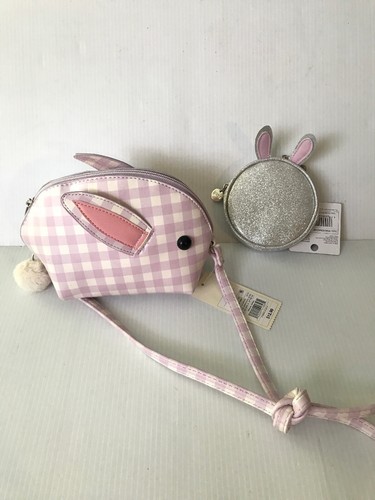 NWT Cat & Jack Girls Gingham Easter Bunny Crossbody Bag Purse & Ears Coin Set - Picture 6 of 12
