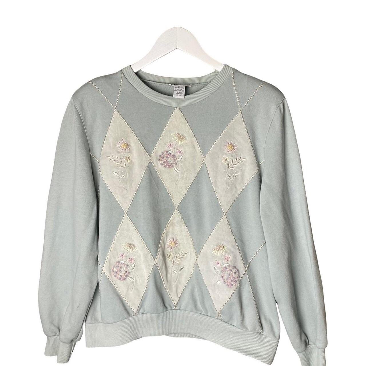 Vintage Embroidered Argyle Jumper Green Alfred Du… - image 1