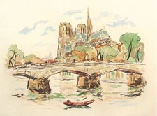 Vintage French Etching, Paris, Notre Dame Cathedral, Signed P-L Guilbert, Listed