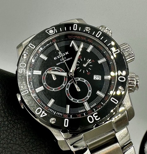 Edox Chronoffshore-1 Chronograph Swiss Quartz Black Dial 500m 45mm Very Nice