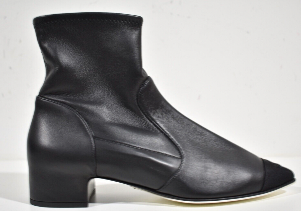 Chanel 21C Black Stretch Lambskin CC Pointed Toe Zipper Ankle