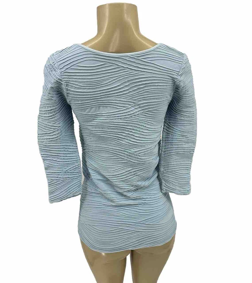 Tees by Tina Women Blue Textured Thermal Very Stretchy Soft T-shirt One Size MN8 - Image 3 of 4
