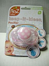 Raz Baby Keep-It-Keen Pacifier, Pink Polka Dots, Closes When Dropped, Brand New