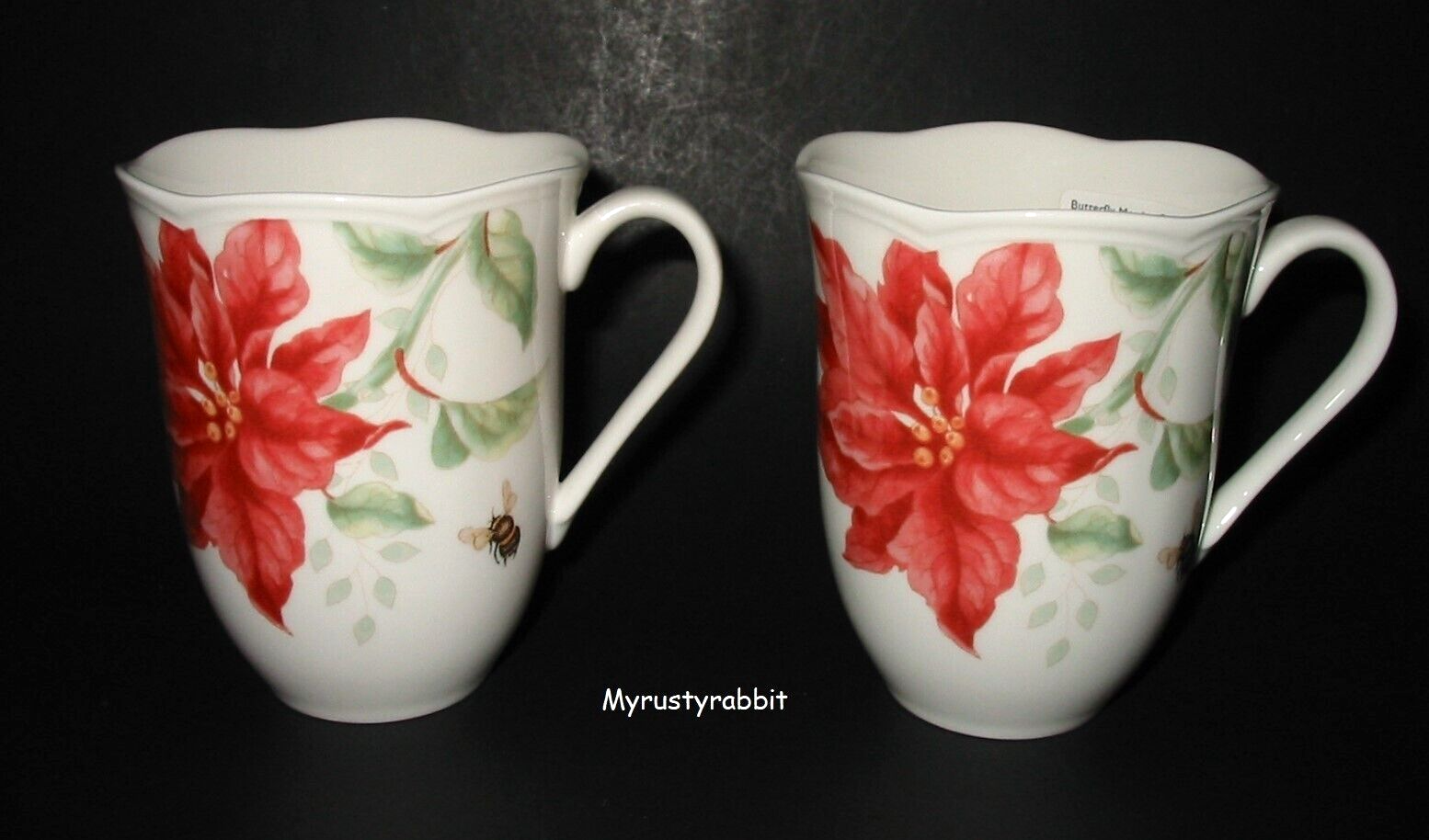 Lenox Butterfly Meadow Christmas Coffee Mug Cup Set of 2 Poinsettia New eBay