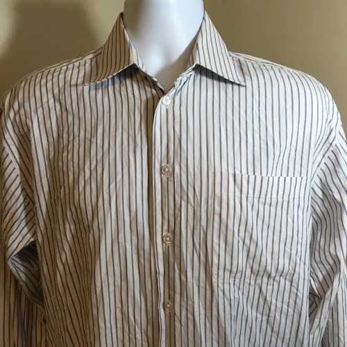 Nautica Mens Long Sleeve Dress Shirt Sz 15.5 34/3 White w/ Blue Pink Stripes FS! - Picture 2 of 7