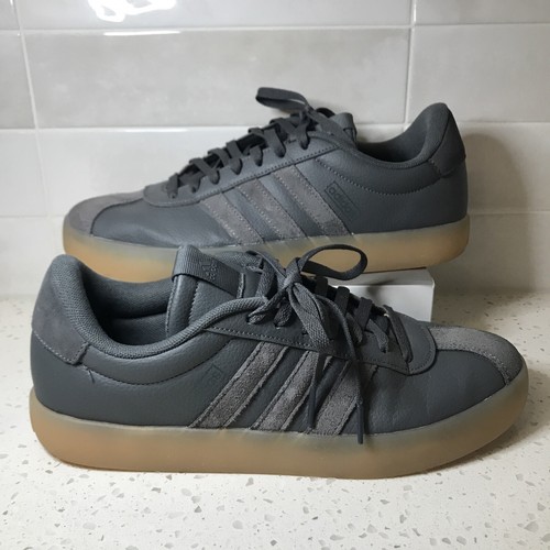 Adidas VL Court 3.0 Herren Größe 11 Grau Leder Gummi Niedrig Sneaker Schuhe ID9081