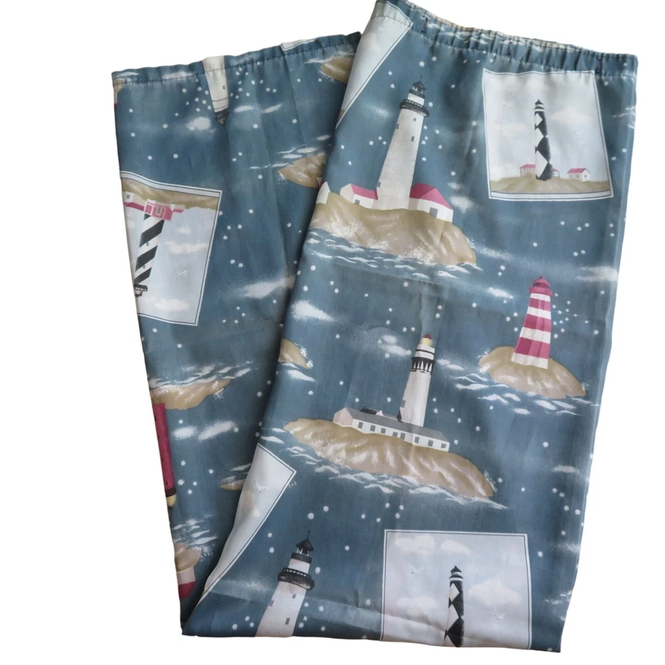 Cortina de Ducha Vintage Muelles Tela Multicolor Azul Luz Casas Estrellas EE. UU. Foto 4 de 4