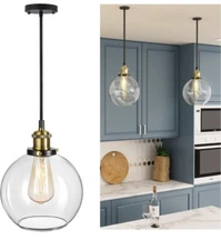 Modern Clear Glass Globe Pendant Light LED Kitchen Island Hanging Light 7.9"