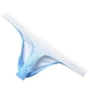 New Men's Sexy White & Blue Ombre Low Rise Thong w/Contoured Pouch- Gay