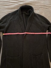 Woman Black Textured Ribbed Sweater Jacket With Pocket Sz Medium