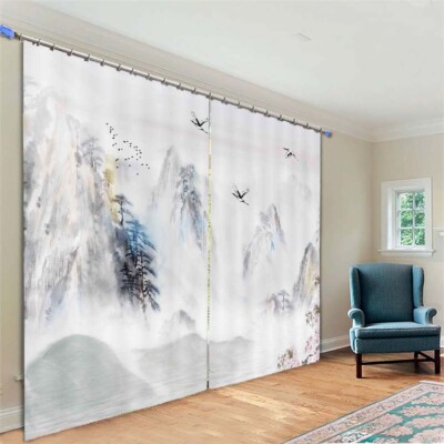 Blue Grey Greeting Pine 3D Curtain Blockout Photo Printing Curtains Drape Fabric
