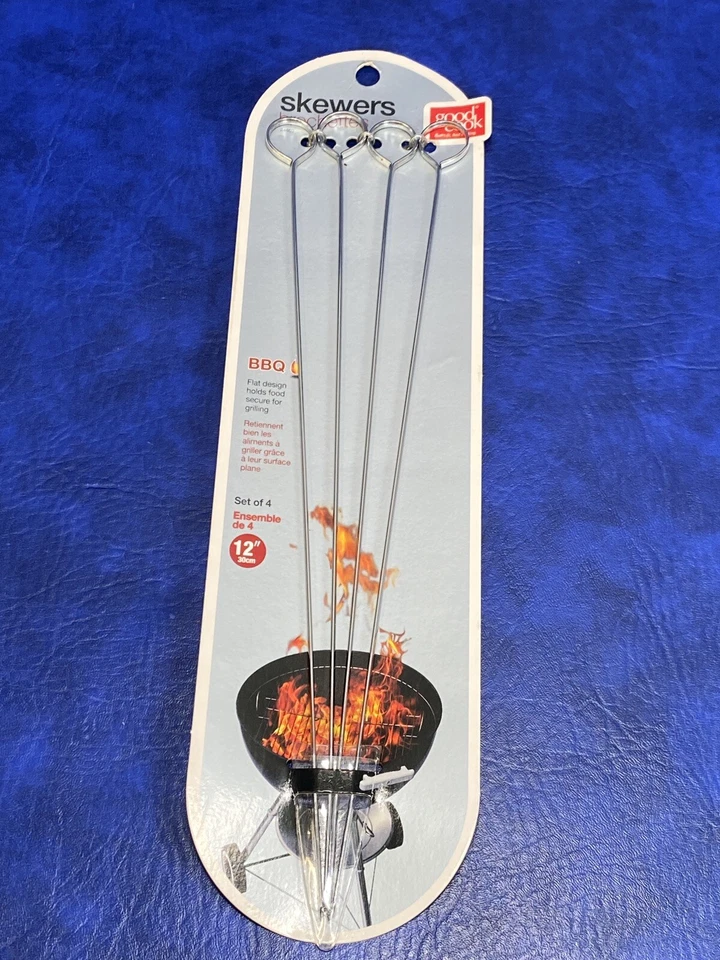 Good Cook Set of 4 Skewers Flat Design for BBQ Grilling Barbeque Summer Grill - Image 3 of 4