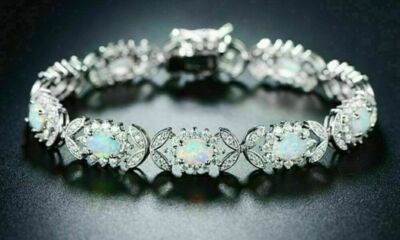 5Ct Oval Cut Opal & Diamond Halo Flower Tennis Bracelet 14k White Gold Finish