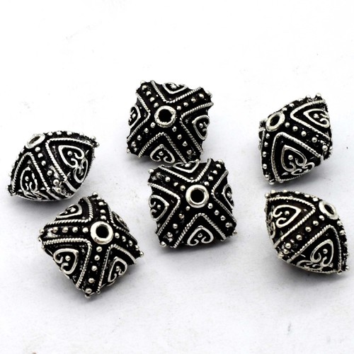 3 PCS 13X11MM CUSHION BALI BEAD ANTIQUE SILVER PLATED JEWELRY MAKING - Picture 2 of 2