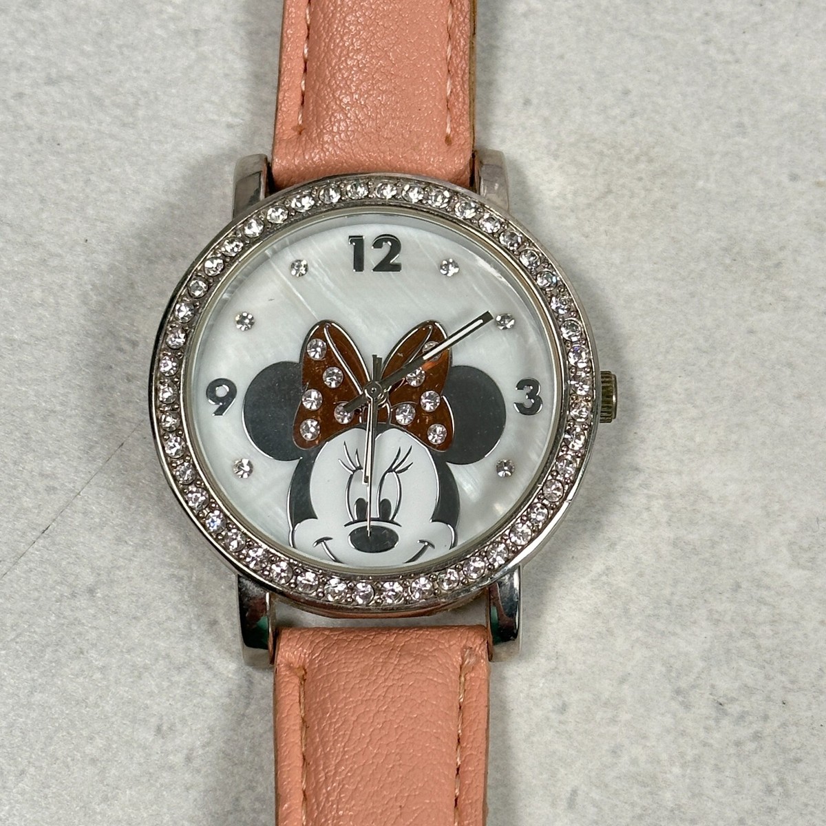 Disney Minnie Mouse Watch Womens 38mm Rhinestone MOP Dial 