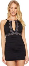 Jantzen Women's Embroidered High Neck Swimdress Swimsuit, Black, 6