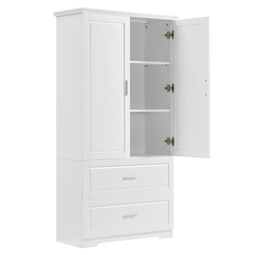 Tall Bathroom White Storage Cabinet 2 Doors&Drawers,MDF, Adjustable Shelf - Picture 13 of 24