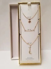 True To Form Set Of 3 Celestial Layered CZ Gold Tone Necklaces