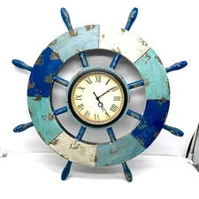 Nautical Ship Captain"s Wheel, 24" Working Wooden Wall Clock May Rich Company